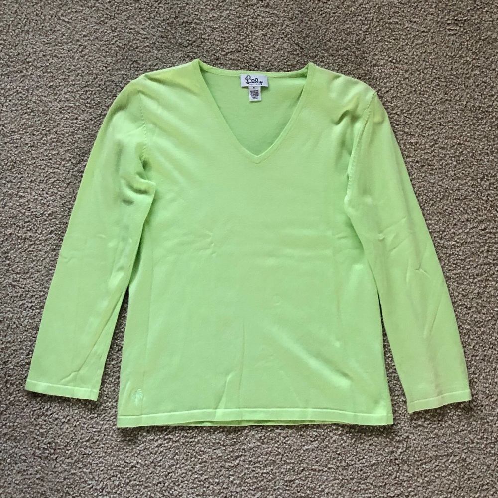 Lilly Pulitzer Lome V-Neck Sweater Lime Green Palm Preppy Small